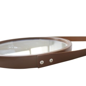 ESPELHO DE PAREDE REDONDO 33CM BORDA MARROM COM ALÇA MARROM - 92832-MR