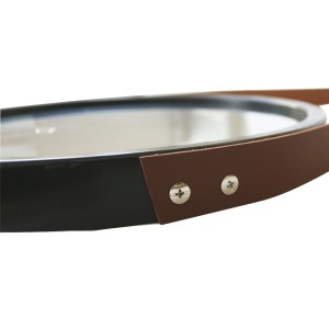 ESPELHO DE PAREDE REDONDO 33CM BORDA PRETA COM ALÇA MARROM - 92832-PTMR