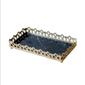 BANDEJA ESPELHADA RETANGULAR DE METAL 10.5X20.5CM - CZ19591