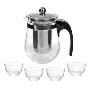 CONJUNTO PARA CHÁ DE VIDRO BULE COM INFUSOR E 4 MINI XÍCARAS - TRC6685
