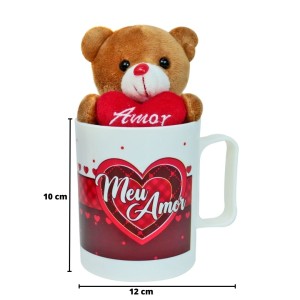 CANECA DE PLÁSTICO 400ML COM URSINHO DE POLIESTER VENTOSA / CHAVEIRO - FC2779-A