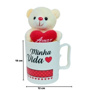 CANECA DE PLÁSTICO 400ML COM URSINHO DE POLIESTER VENTOSA / CHAVEIRO - FC2779-D