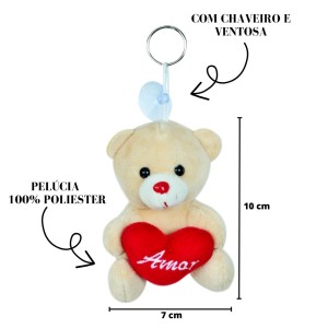 MINI URSINHO DE PELÚCIA CHAVEIRO / VENTOSA COM CORAÇÃO 10CM - FC2780-BG