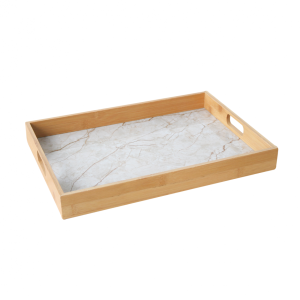 BANDEJA DE BAMBU COM FUNDO EM ESTAMPA MARMORIZADA 28x39,5x4,5CM - 96450-BG