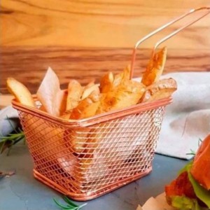 MINI CESTA GOLD ROSE EM METAL COM ALÇA PARA PORÇÕES - 96456