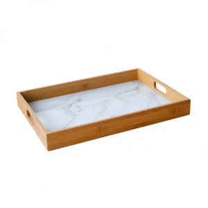 BANDEJA DE BAMBU COM FUNDO EM ESTAMPA MARMORIZADA 28x39,5x4,5CM - 96450-BR