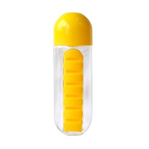 GARRAFA SQUEEZE COM PORTA COMPRIMIDO DE PLÁSTICO 600 ML - ELG65084-AM
