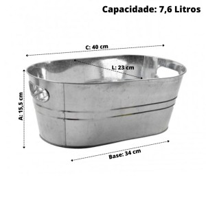 BALDE DE METAL GALVANIZADO RETANGULAR PARA CERVEJA 7,6L - CA12215