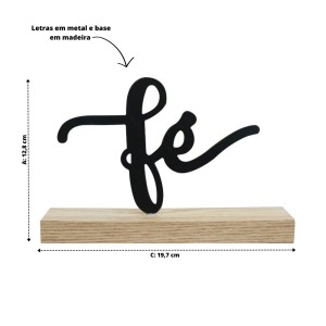 ENFEITE DECORATIVO ARAMADO COM BASE DE MADEIRA PALAVRA FÉ - 2001-A