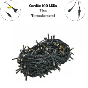 CORDÃO 100 LEDS FIXO WARM FIO VERDE TOM M/F USO INTERNO 127V - 19011