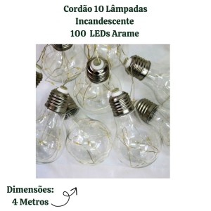 10 LÂMPADAS INCANDESCENTES 100 LEDS ARAME BIVOLT USO INTERNO - 19238