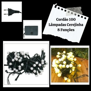 100 LÂMPADAS CEREJINHA WARM FIO VERDE 8F 127V - 17020