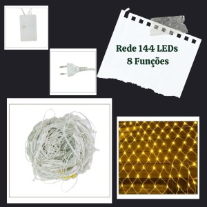 REDE 144 LED WARM FIO BRANCO 8 FUNÇÕES 1,5MX1,3M 127V - 16127