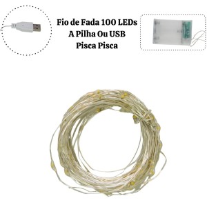 100 LED FIO DE FADA PILHA OU USB PISCA SORTIDOS - 25007-B