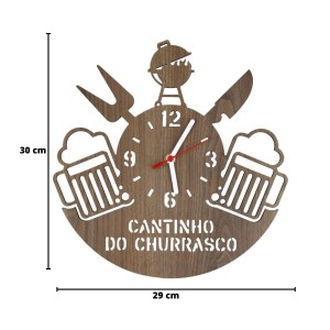 RELOGIO DE PAREDE 2D EM MDF CANTINHO DO CHURRASCO 30 CM - 98719