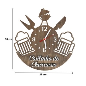 RELOGIO DE PAREDE 3D EM MDF CANTINHO DO CHURRASCO 30 CM - 38545
