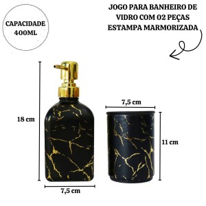 KIT PARA BANHEIRO DE VIDRO COM 02 PEÇAS ESTAMPA MARMORIZADA - BRYZ10345-DOU