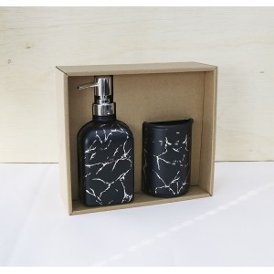 KIT PARA BANHEIRO DE VIDRO COM 02 PEÇAS ESTAMPA MARMORIZADA - BRYZ10345-PTA