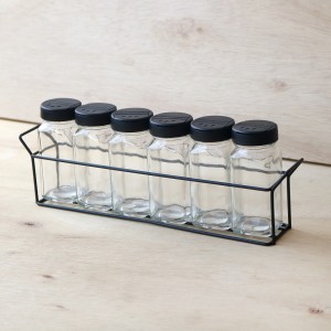 PORTA CONDIMENTO DE VIDRO COM SUPORTE ARAMADO PRETO 100 ML CADA POTE - VDA06037