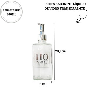 PORTA SABONETE LÍQUIDO DE VIDRO TRANSPARENTE 500 ML - BRYZ10189-PTA
