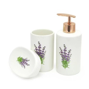 JOGO DE DE BANHEIRO DE PORCELANA COM 03 PEÇAS ESTAMPADO - 2475
