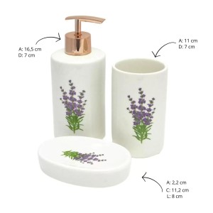 JOGO DE DE BANHEIRO DE PORCELANA COM 03 PEÇAS ESTAMPADO - 2475