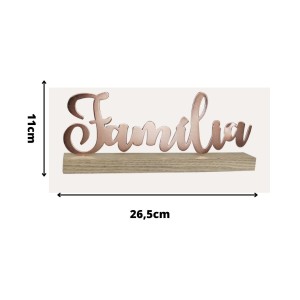 ENFEITE DECORATIVO ARAMADO COM BASE DE MADEIRA FRASE FAMILIA 26.5X4X11CM - 2004-B