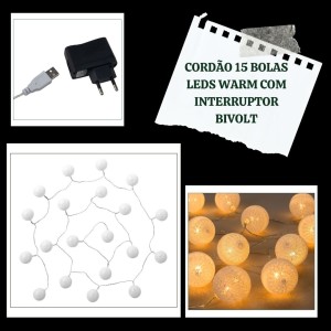 CORDÃO 10 BOLAS LEDS WARM COM INTERRUPTOR BIVOLT USO INTERNO - 19570