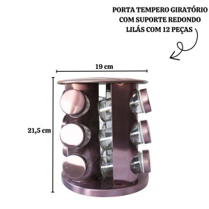 PORTA TEMPERO GIRATÓRIO REDONDO LILÁS COM 12 PEÇAS - BF4073