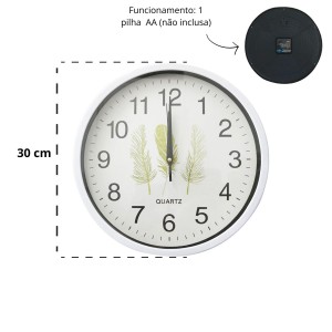 RELOGIO DE PAREDE DE PLÁSTICO 30CM COM A ESTAMPA DE FOLHAGENS - 2569-BR