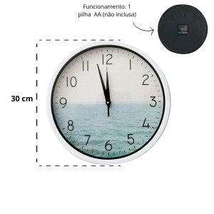 RELOGIO DE PAREDE DE PLÁSTICO 30CM COM A ESTAMPA MAR - 2568-BR
