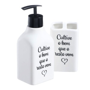 KIT DE BANHEIRO EM CERÂMICA COM 02 PEÇAS COM FRASE CULTIVE O BEM  - 98618