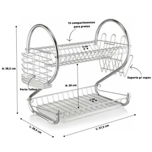 ESCORREDOR DE LOUÇA DE METAL E PLÁSTICO  - 39.5X25CM - CA09519
