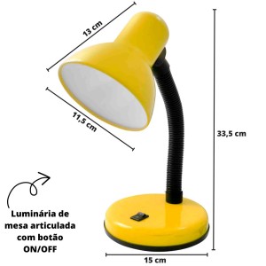 LUMINÁRIA DE MESA DE METAL COM BASE DE APOIO - 33,5CM BIVOLT - AL55002-AM