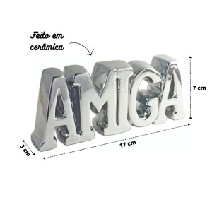 ENFEITE DECORATIVO DE CERÂMICA COM A FRASE AMIGA 17X7CM - HD80715-PTA