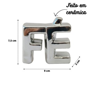 ENFEITE DECORATIVO DE CERÂMICA COM A FRASE FÉ 9X7X3CM - HD80712-PTA