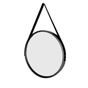 ESPELHO DE PAREDE REDONDO 33CM COM ALÇA EM COURO SINTÉTICO - HJ68429-PT