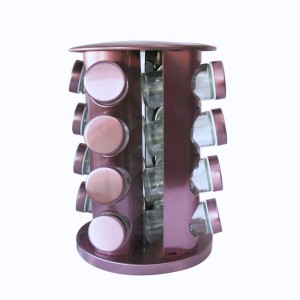 PORTA TEMPERO DE VIDRO GIRATÓRIO LILÁS REDONDO COM SUPORTE 16 PÇS - BF4072