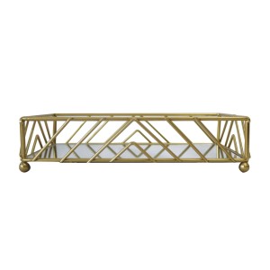 BANDEJA DE METAL ESPELHADA RETANGULAR DE VIDRO 4X12X20CM - KIT203-DOU