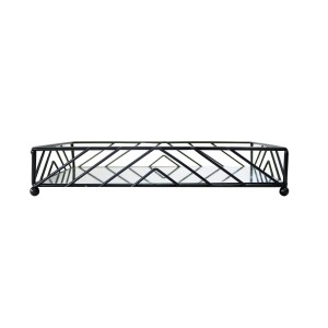 BANDEJA DE METAL ESPELHADA RETANGULAR DE VIDRO 4X12X20CM - KIT203-PT