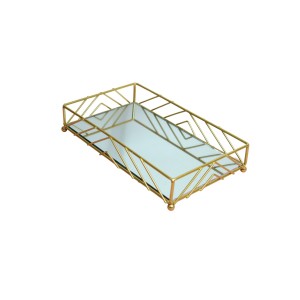 BANDEJA DE METAL ESPELHADA RETANGULAR DE VIDRO 4X15X25CM - KIT202-DOU