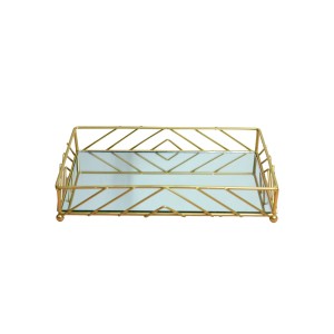 BANDEJA DE METAL ESPELHADA RETANGULAR DE VIDRO 4X15X25CM - KIT202-DOU