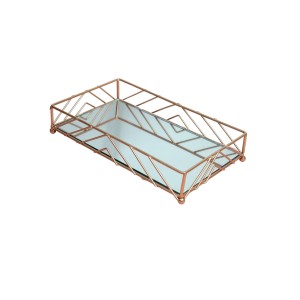 BANDEJA DE METAL ESPELHADA RETANGULAR DE VIDRO 4X15X25CM - KIT204-GR
