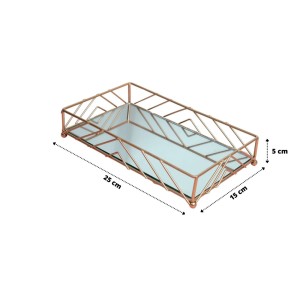 BANDEJA DE METAL ESPELHADA RETANGULAR DE VIDRO 4X15X25CM - KIT204-GR