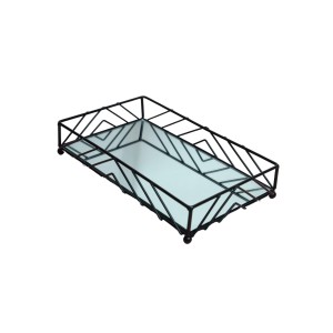 BANDEJA DE METAL ESPELHADA RETANGULAR DE VIDRO 4X15X25CM - KIT204-PT