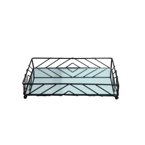BANDEJA DE METAL ESPELHADA RETANGULAR DE VIDRO 4X15X25CM - KIT204-PT
