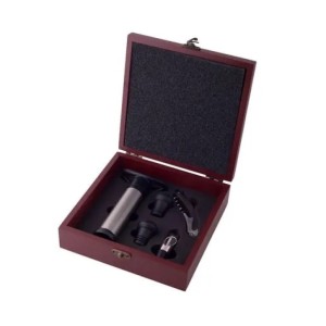 KIT VINHO COM 5 ACESSÓRIOS NO ESTOJO DE MADEIRA - XH3001