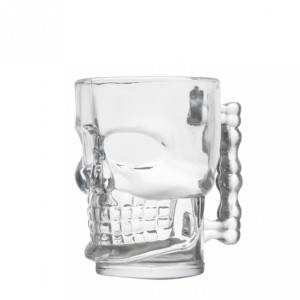 CANECA DE VIDRO PARA CHOPP E CERVEJA CAVEIRA ROCK STYLE 500 ML TRANSPARENTE -GDR0088
