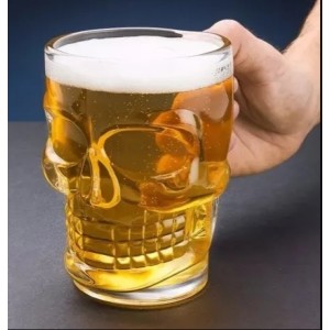 CANECA DE VIDRO PARA CHOPP E CERVEJA CAVEIRA ROCK STYLE 500 ML TRANSPARENTE -GDR0088