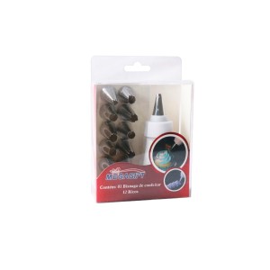 BICO DECORADOR DE BOLO EM INOX COM 12 PEÇAS E UMA BISNAGA DE CONFEITAR- MG6014
